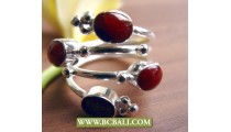 Finger Rings Red Coral Alpaca Silver Bali